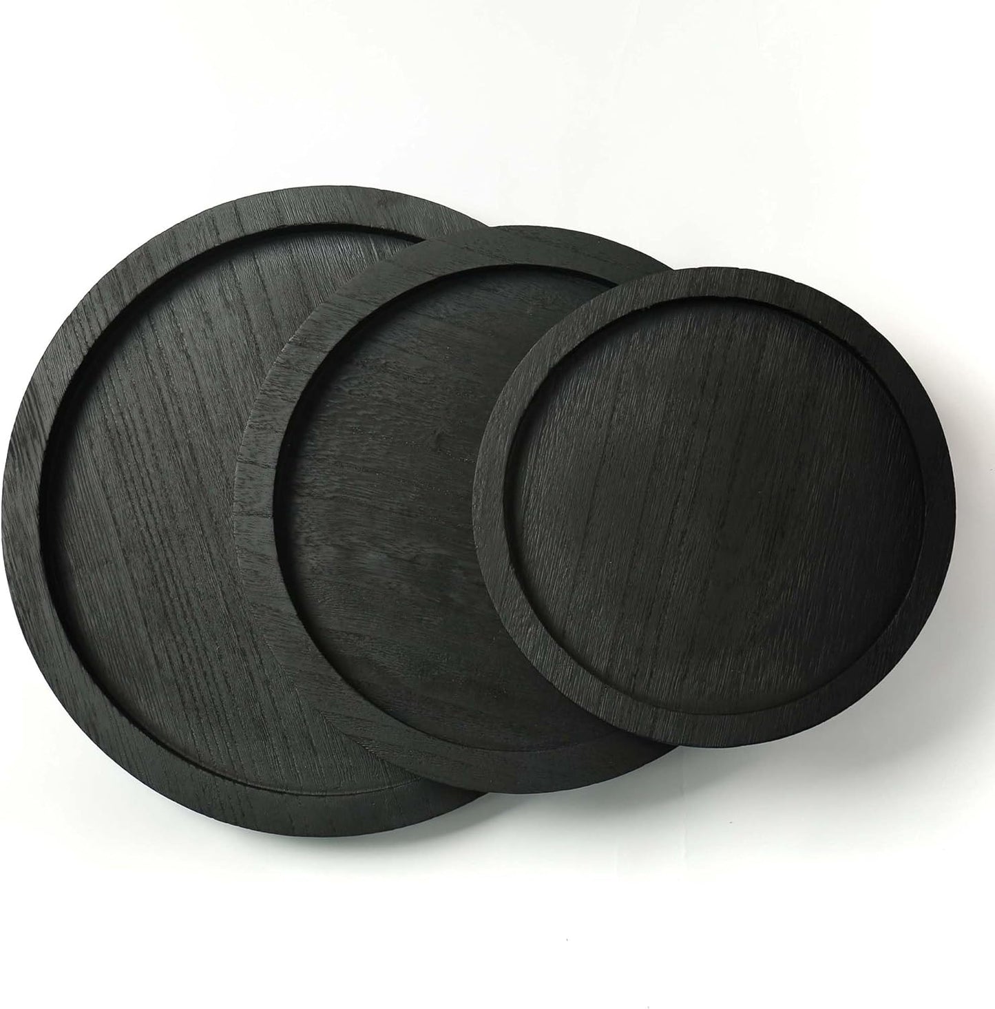 CYS EXCEL 11 Inch Black Round Wooden Tray, Decorative Serving Trays for Ottoman Coffee Table Candle Holder Home Decor Accessories