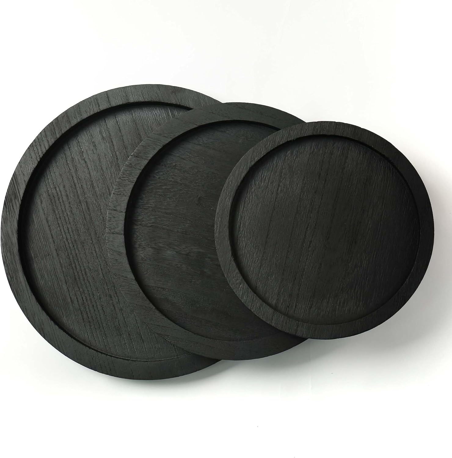 CYS EXCEL 11 Inch Black Round Wooden Tray, Decorative Serving Trays for Ottoman Coffee Table Candle Holder Home Decor Accessories