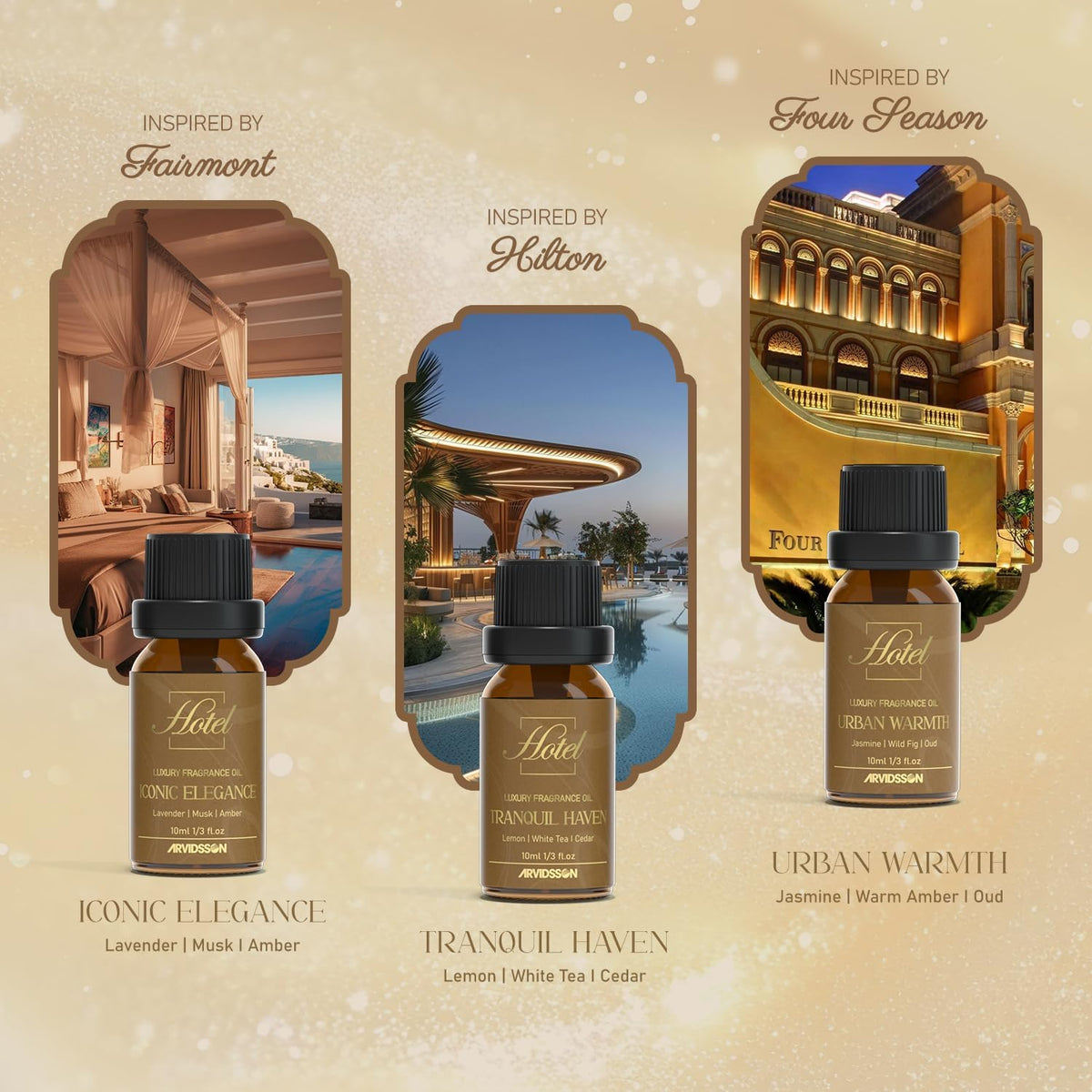 ARVIDSSON Hotel Diffuser Oils Gift Set - Hotel Essential Oils for Diffuser, Luxury Fragrance Oils Inspired by 5 Star Hotels Scent, Gift for Women and Men