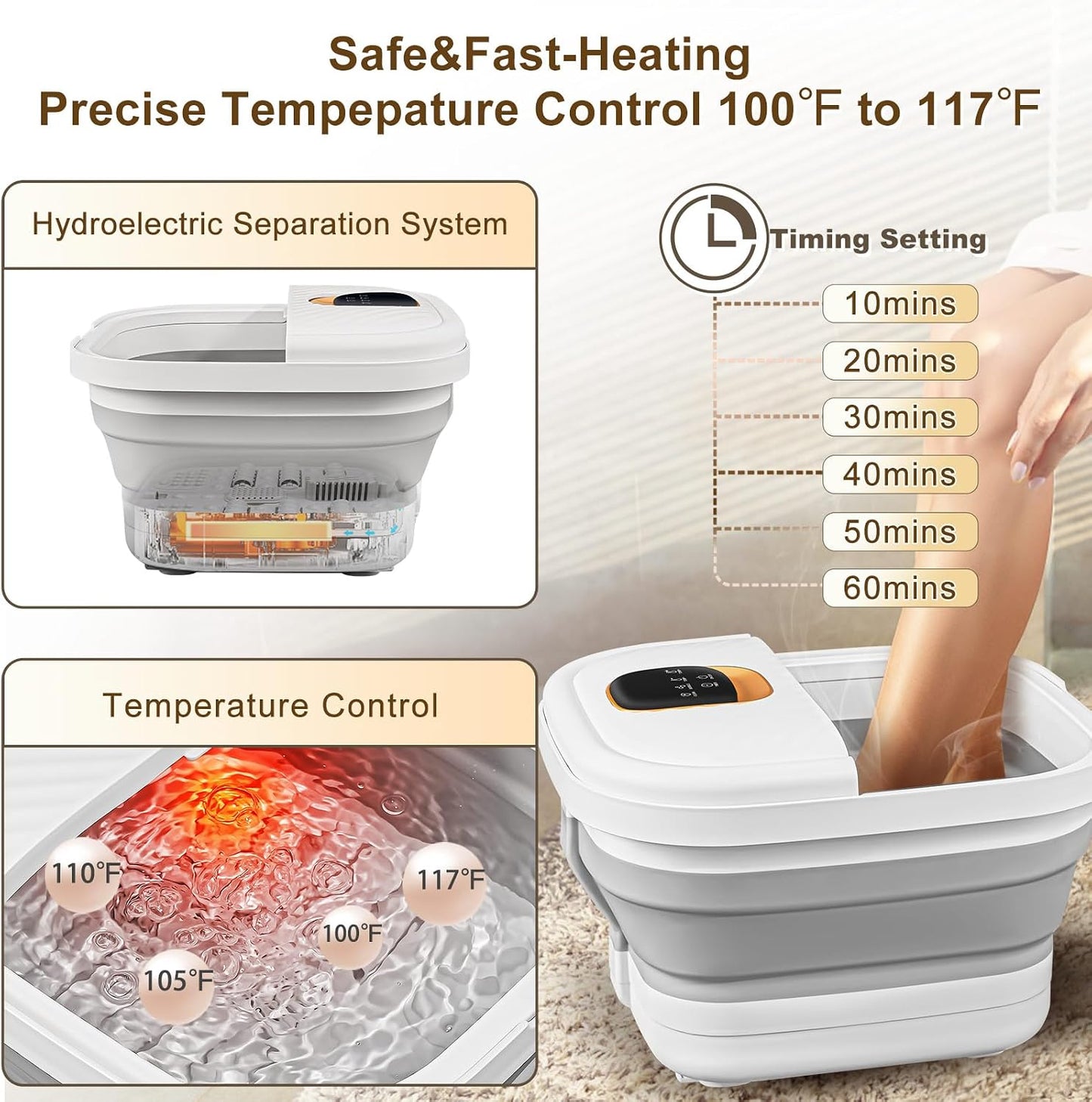 UNIFULL Collapsible Foot Spa Bath with Heat, Touch Screen, Massage Rollers, Bubble, Foot Pedicure Kit, Temperature Control, Foot Spa, Foot Bath Gifts