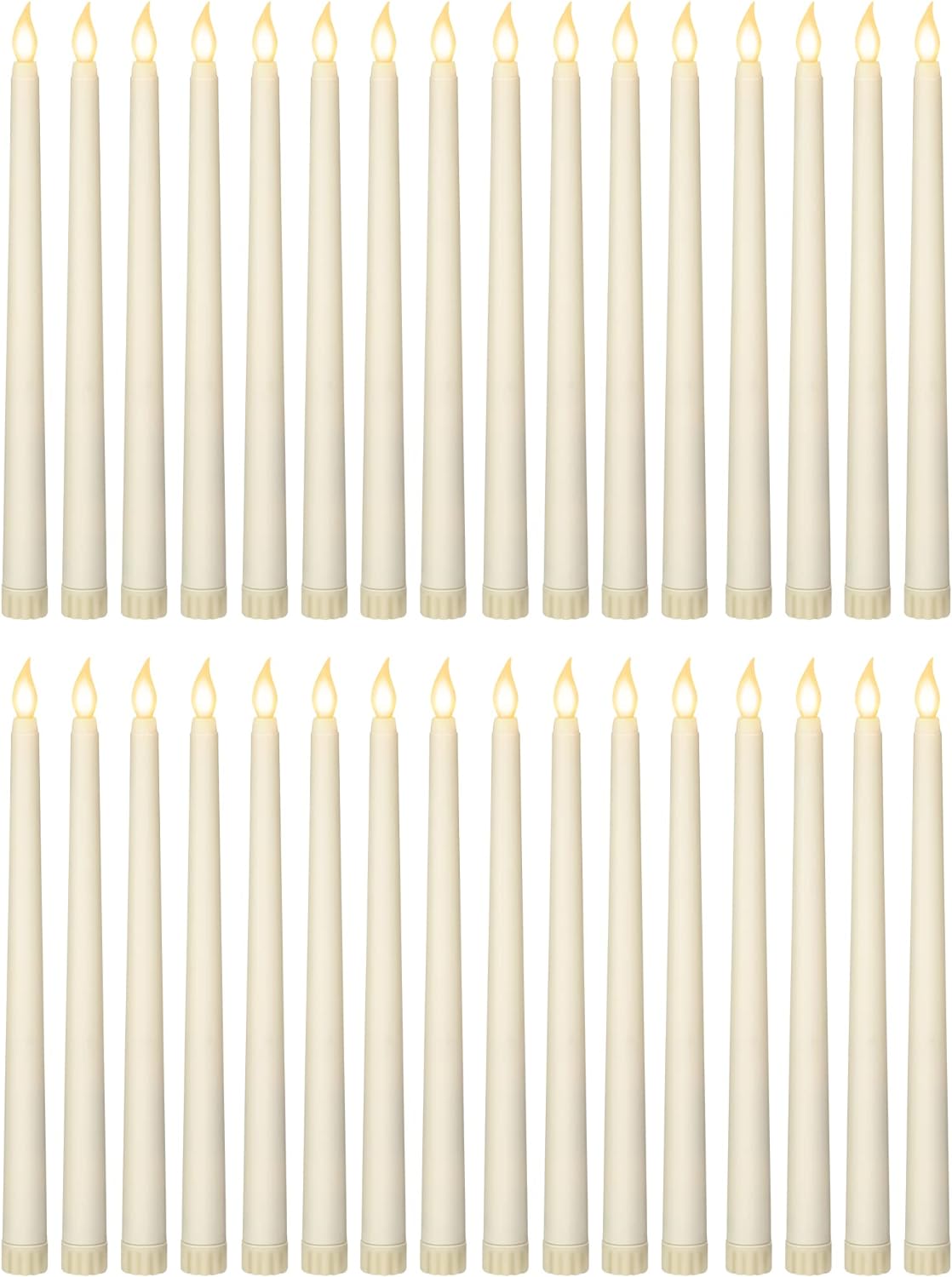 Treela 24 Pcs Flameless Taper Candles Battery Operated Bulk Fake Candles Light LED Candle Sticks Flickering Tapered for Easter Wedding Anniversary Decoration(Basic,11 Inch,Ivory)