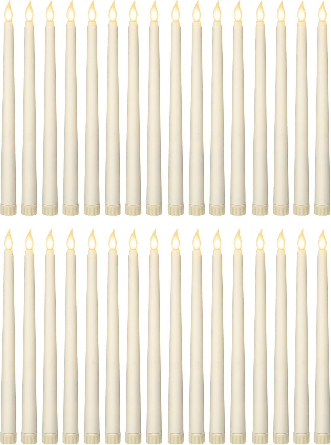 Treela 36 Pieces Flameless Taper Candles Flickering Faux LED Battery Operated Electric Fake Candles for Christmas Halloween Birthday Wedding Party(Ivory White,0.8x11 Inches,Smooth)