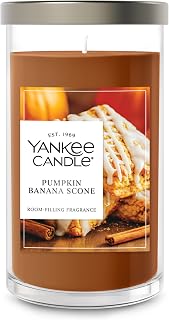 Yankee Candle Medium Pillar Scented Candle with up to 115 Hour Burn Time, Premium Plant Wax Blend for Consistent Burn, 14.25 oz Pillar Candle with Room Filling Fragrance, Pumpkin Banana Scone