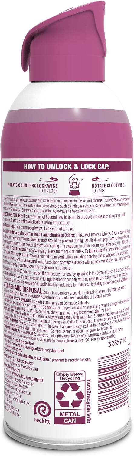 Lysol Air Sanitizer Spray with Bacterial Odor Eliminator for Home & Office, Sanitizing Air Spray, Air Freshener Alternative, Sunkissed Petals Scent, 10 oz (Pack of 3)