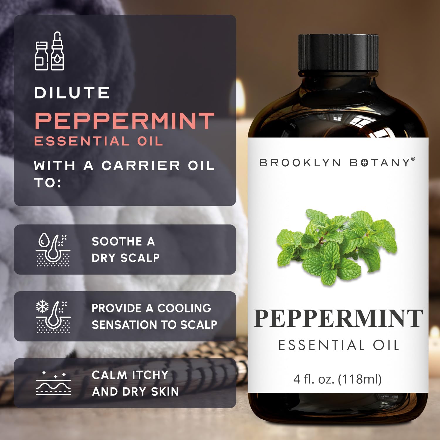 Brooklyn Botany Peppermint & Lemongrass Essential Oils – 4 Fl Oz (Pack of 2) – 100% Pure & Natural – Premium Grade Aromatherapy Oils – Refresh & Relax Blend