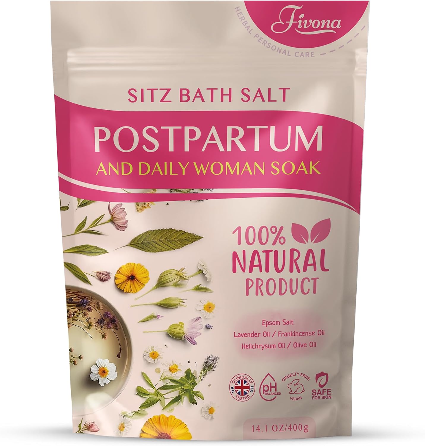 Postpartum Care Sitz Bath Salt - Soak Blend Epsom Salt with Essential Oils, Soothing Hemorrhoid Treatment, Perineal Healing After Birth, New Mom Essentials for Natural Post Partum Recovery