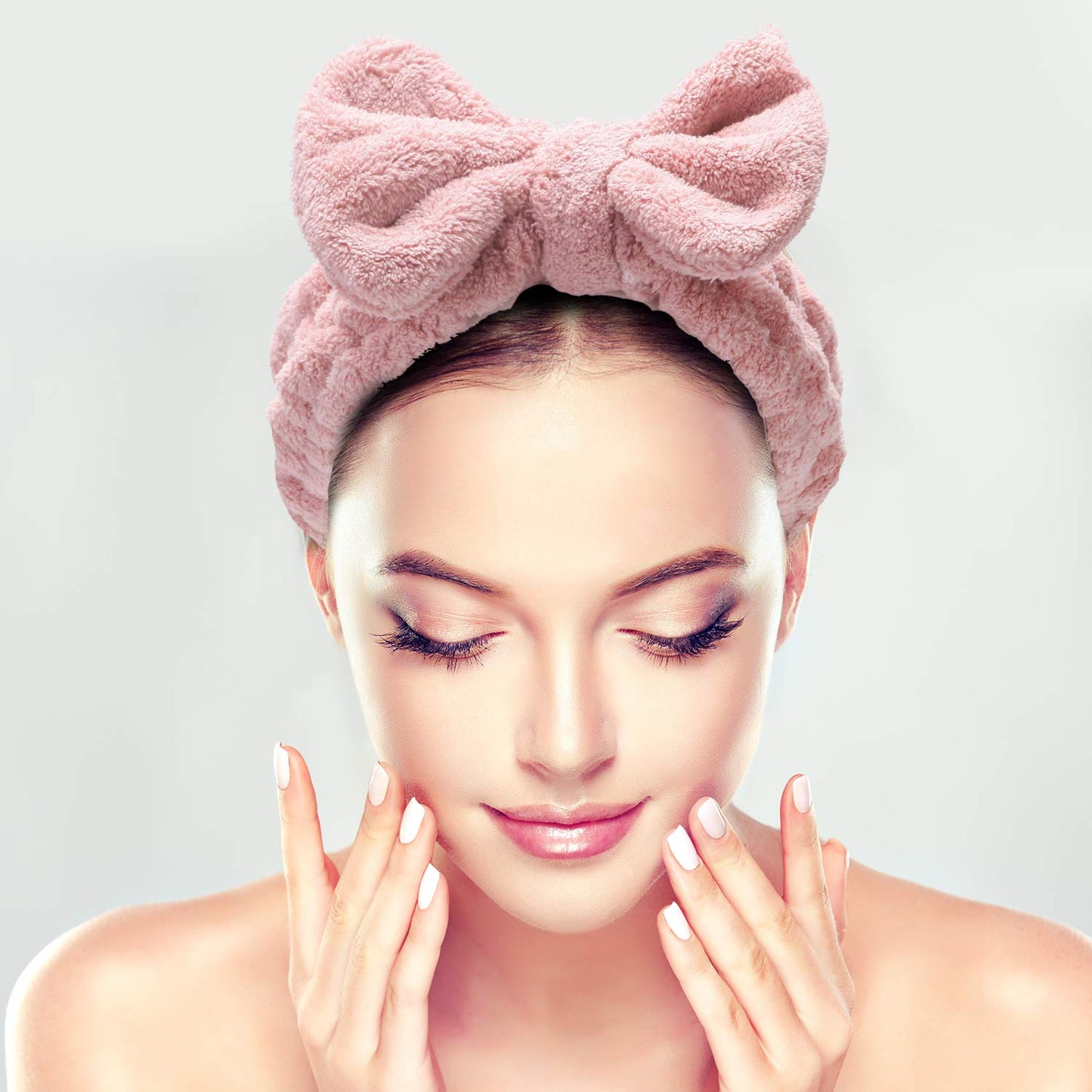 Senkary 4 Pack Makeup Spa Headband Microfiber Bow Towel Soft Fluffy Washing Face Headband for Women Girls Shower Bath Skincare (Pink, Light Blue, Purple, Gray)