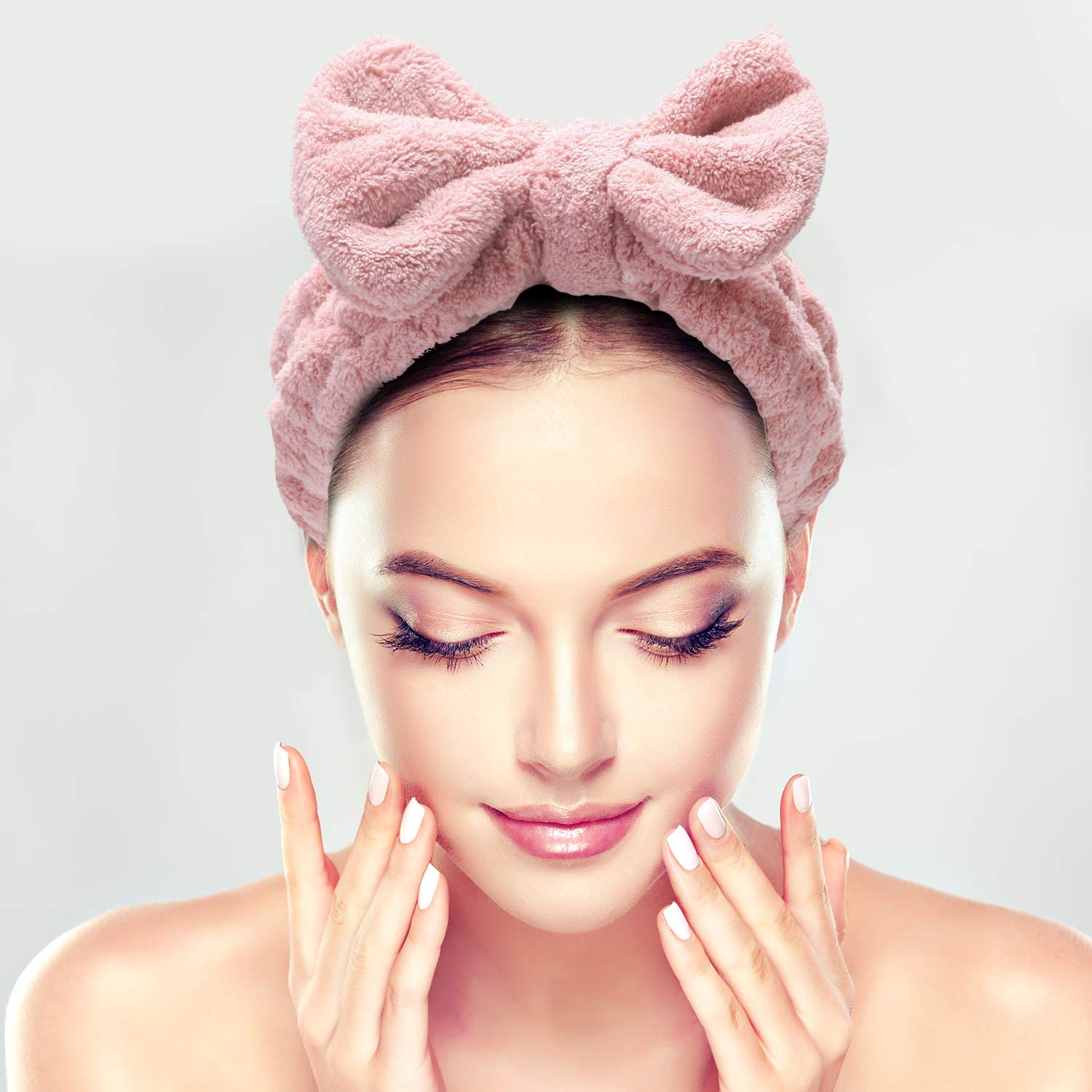 Senkary 4 Pack Makeup Spa Headband Microfiber Bow Towel Soft Fluffy Washing Face Headband for Women Girls Shower Bath Skincare (Pink, Light Blue, Purple, Gray)