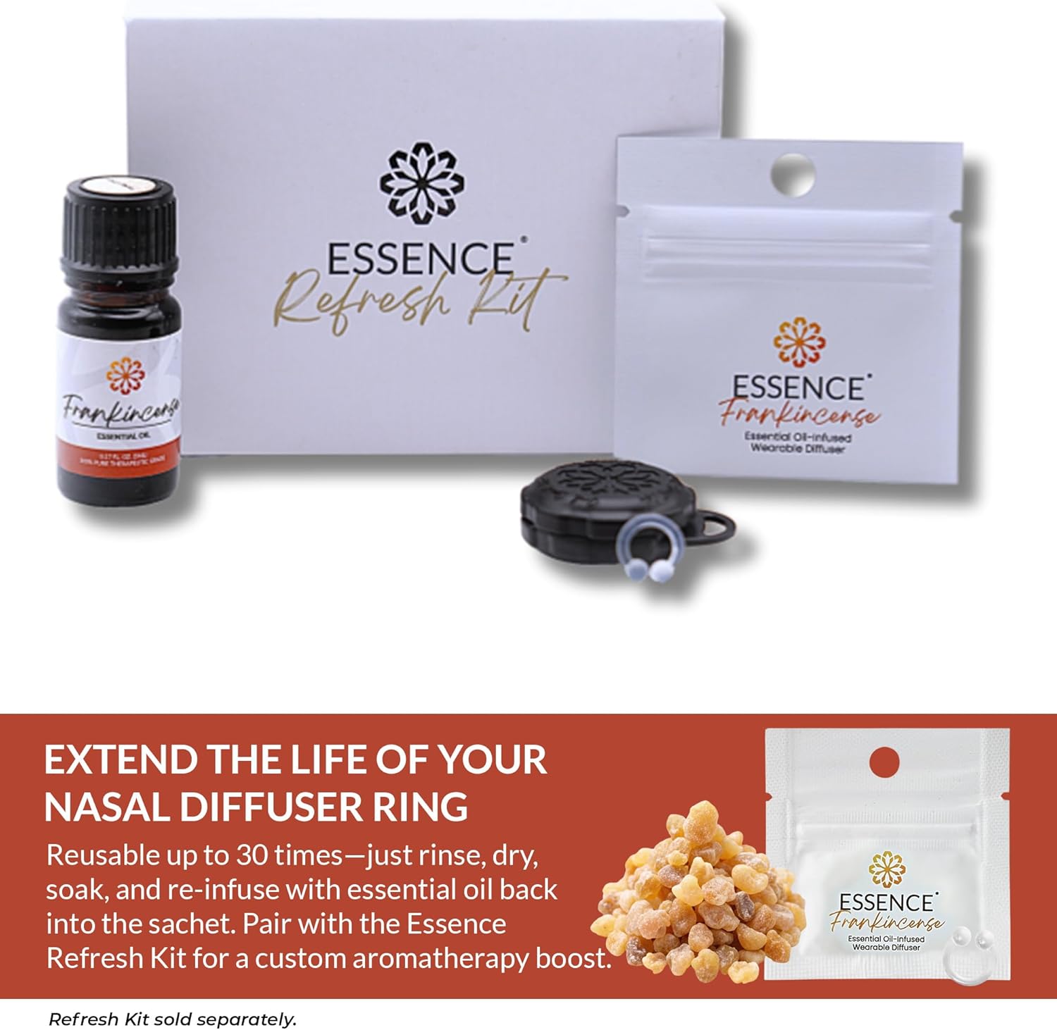 Essence Wearable Aromatherapy Nasal Diffuser – Frankincense Essential Oil Nose Ring Silicone Inhaler for Stress & Mood Support - Made in USA & Travel-Friendly