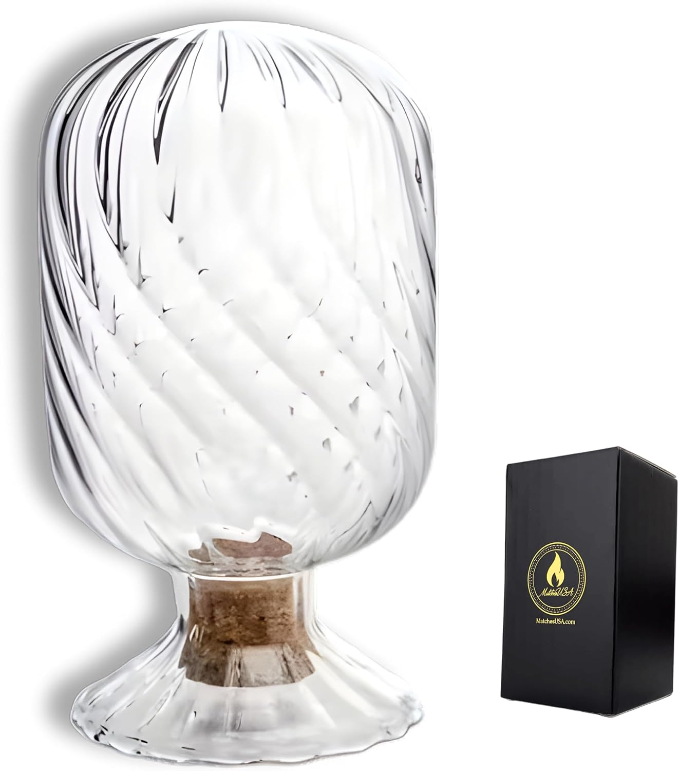 Decorative Glass Matches Cloche (Bottle ONLY) | Helix Twist Long Match Holder Jar for Farmhouse Coffee Table | Trending Gift Ideas Cute Candle Display