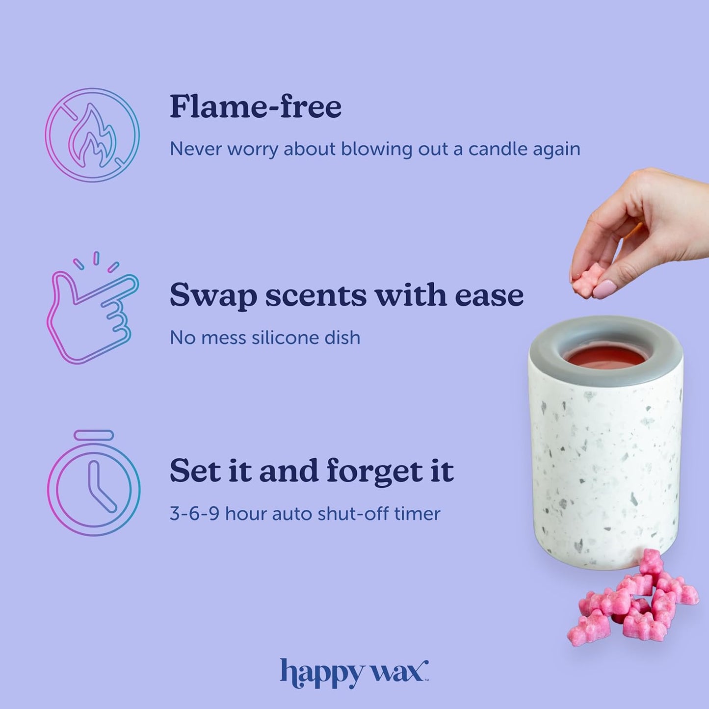 Happy Wax Black Outlet Warmer for Scented Wax - Compact Ceramic Wall Plug in for Home Fragrance - Small with Removable Silicone Dish
