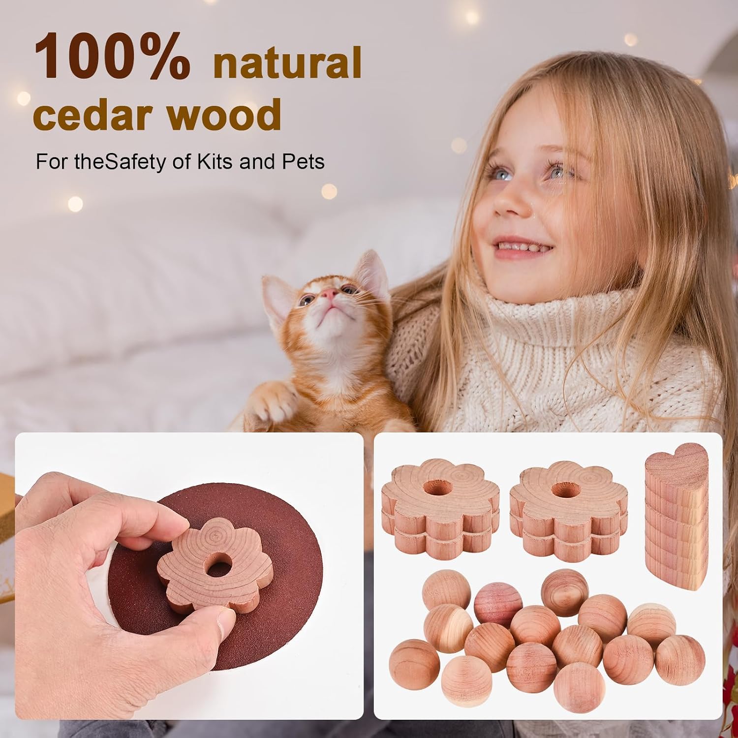 Tigvio 48-Pc Cedar Blocks for Clothes Storage: Blocks, Planks, Hooks, Rings, Balls, & Sachets for Closet, Drawer, Bookshelf & Shoe Protection - Natural Cedar Scent (Pack of 48)