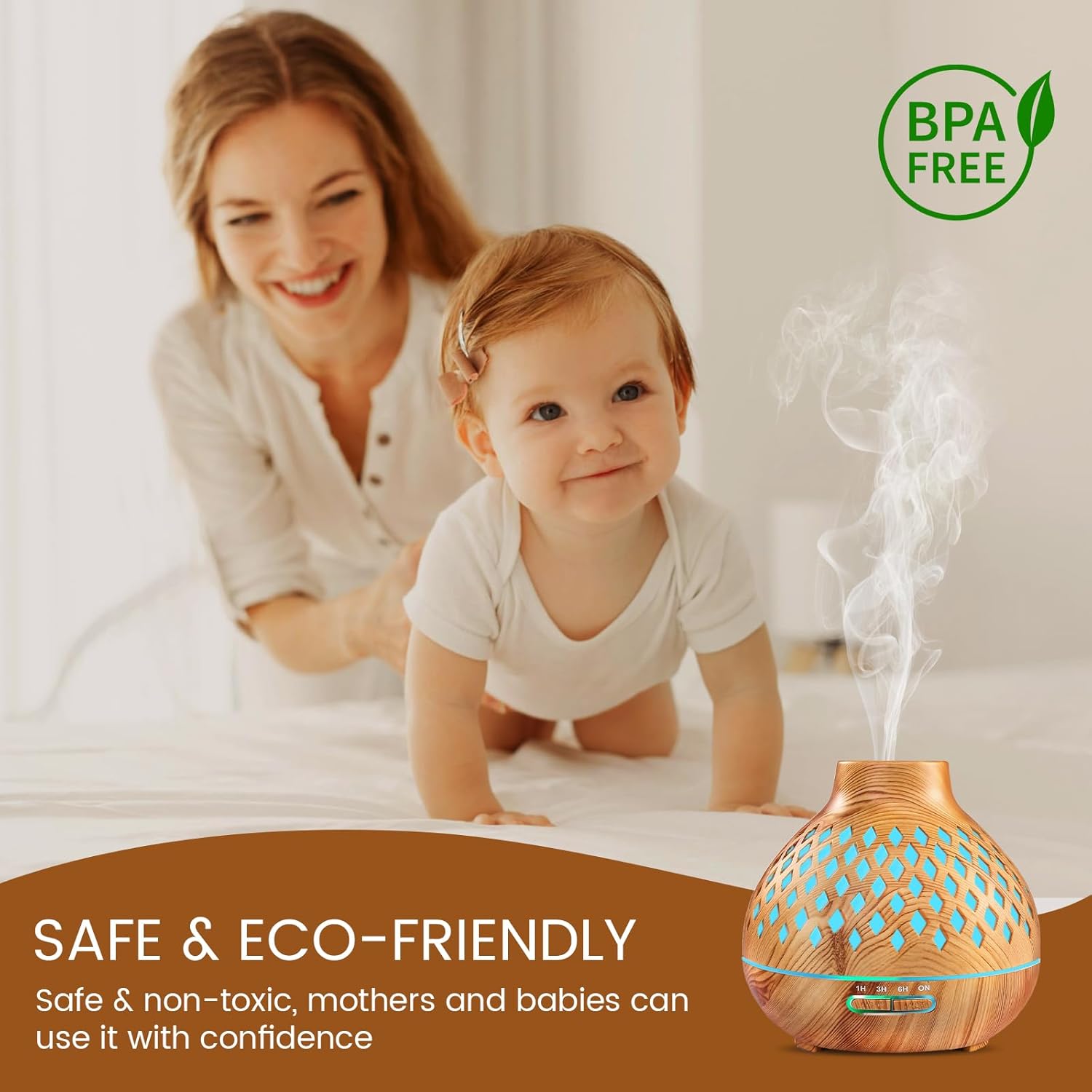 Aeshory Essential Oil Diffuser & 12 Essential Oils Set, 550ML Aromatherapy Diffuser for Home, Ultrasonic Cool Mist Humidifier with Remote Control 4 Timer 7 Color LED Light, Waterless Auto Off, Light