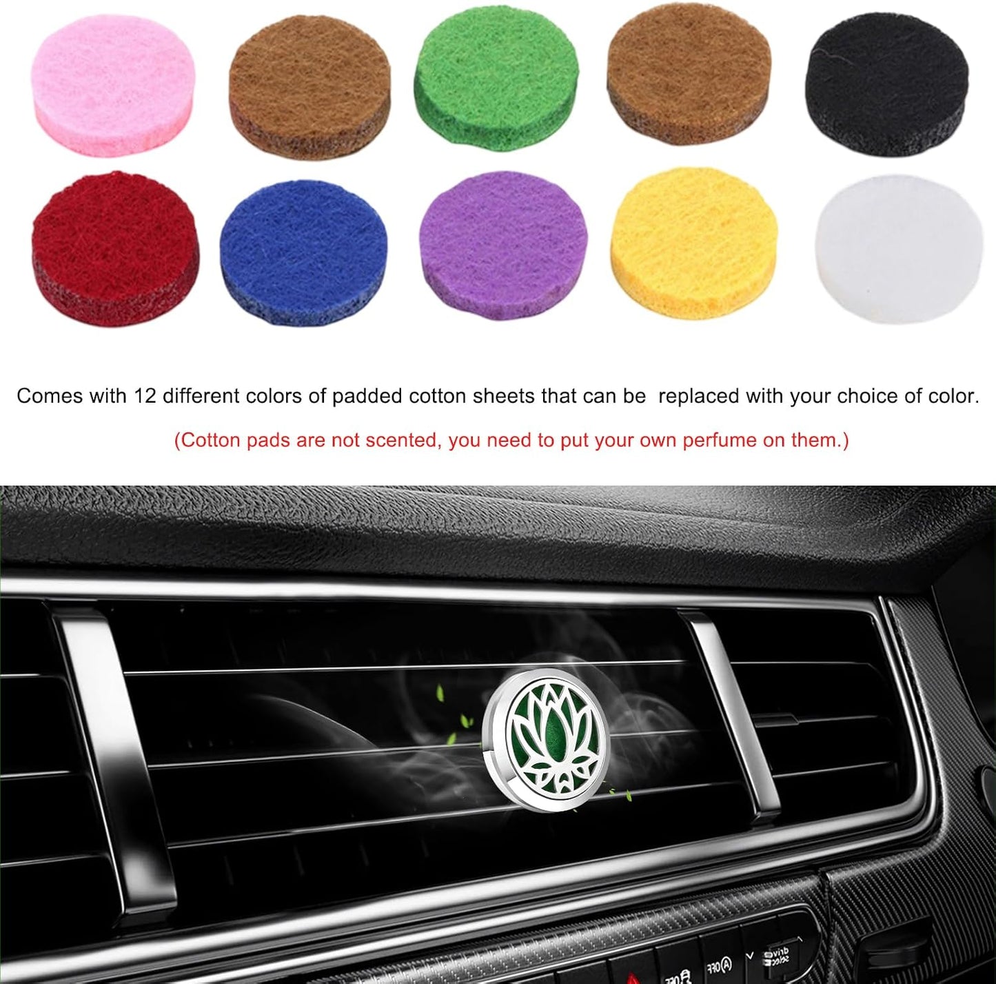 KVAEY 2PCS 30mm Car Diffuser Vent Clips, Tree of Life Aromatherapy Essential Oil Diffuser Locket with 12 Felt Pads, Stainless Steel Car Diffuser Locket Air Freshener (Silver)