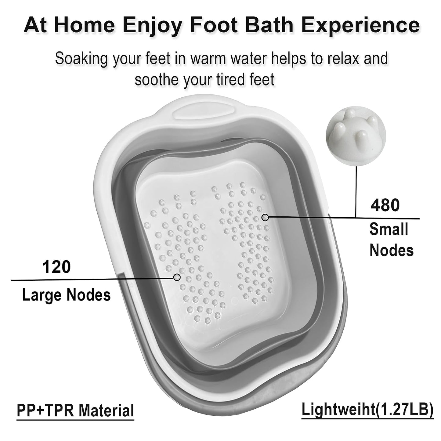 MontNorth Collapsible Foot Soak Tub with Handle,4 Gallons/15L Multifunction Foldable Foot Bath Basin with Massage Acupoint,Plastic Foot Bucket for Soaking Feet,Grey