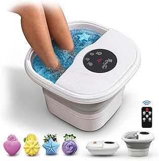 Collapsible Foot Spa Electric Rotary Massage, Heated Foot Bath with Bubbles and Temperature Control. Foot Bath Soak Tub with Remote, 16 Motorized Shiatsu Massage Balls & 16 Salt Bombs