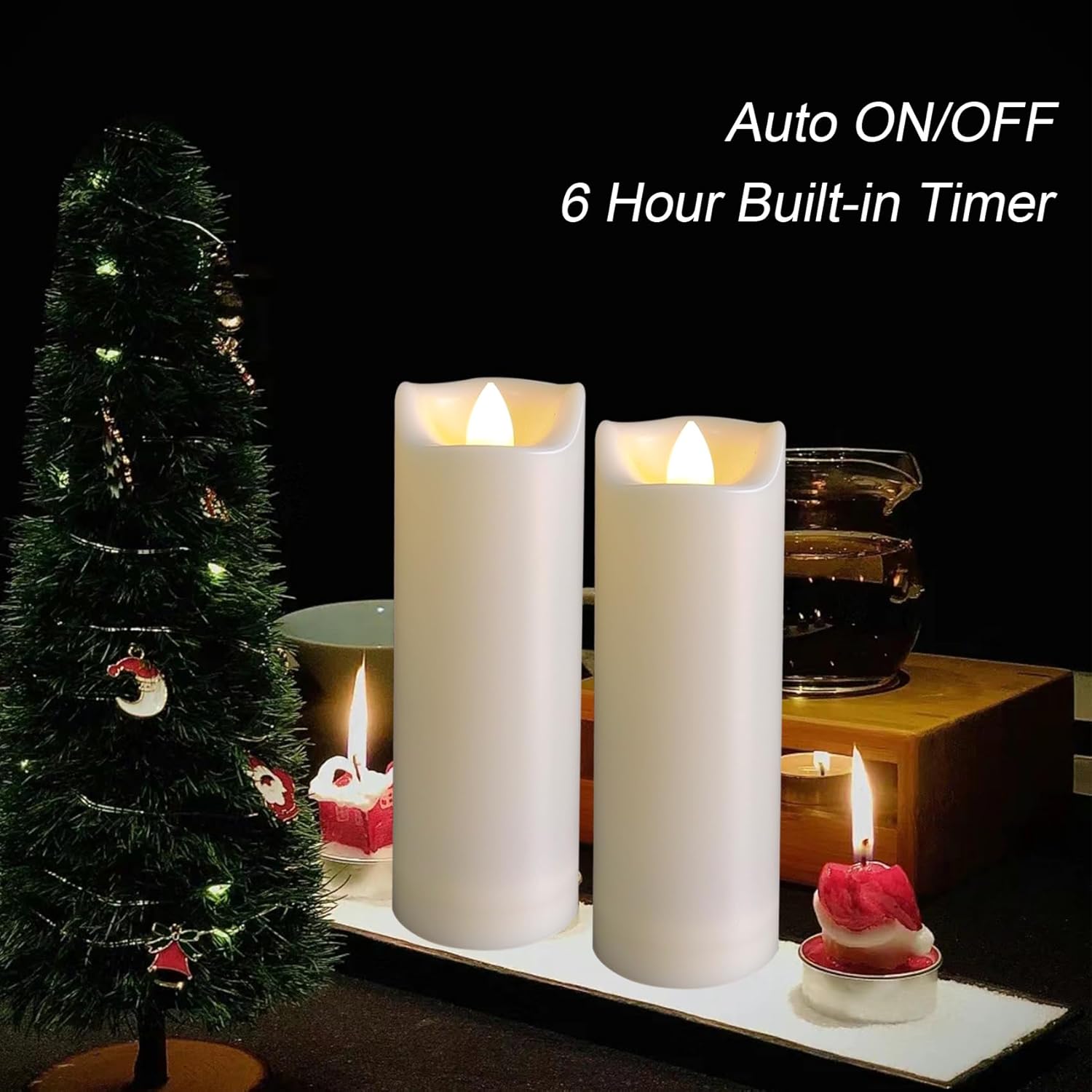 LED Battery Operated Candles 2"x6" Plastic Flickering Flameless Candles with Timer Outdoor Waterproof Wedding Party Halloween Christmas Birthday Decoration Gifts Realistic Slim Tall Pillar Candles