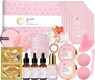 Mother's Day Gifts for Mom, Rose 23 Pcs Facial Skin Care Set, Bath and Body Gifts Basket Set for Women, Home Spa Set, Self-Care Set, Face Oil, Birthday, Christmas, Valentines, Girlfriend, Anniversary