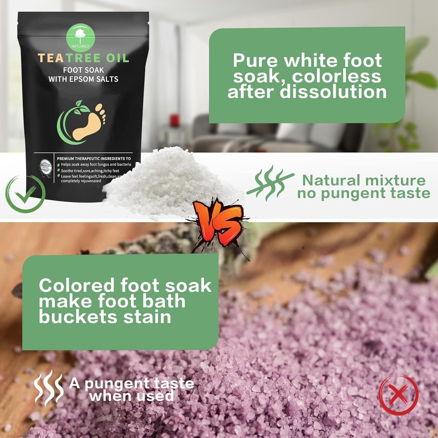 Tea Tree Oil Foot Soak with Epsom Salt, Foot Bath Salt for At-Home Pedicure, Refreshing Foot Soak for Tired Feet, Botanical Oil Blend, 16 oz