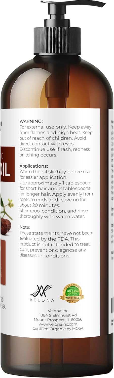 velona Jojoba Oil USDA Certified Organic - 16 fl oz (With Pump) | 100% Pure and Natural | Golden, Unrefined, Cold Pressed, Hexane Free | Moisturizing Face, Hair, Body, Skin Care