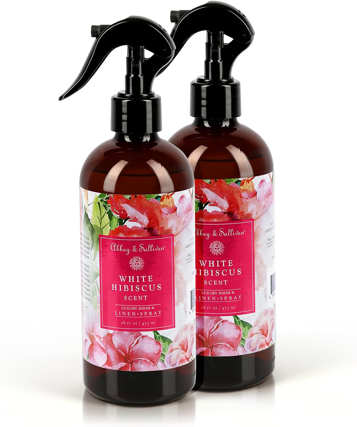 Abbey & Sullivan Linen Spray, White Hibiscus, Fabric Freshener and Fragrance Room Spray, Pack of 2, 16 oz