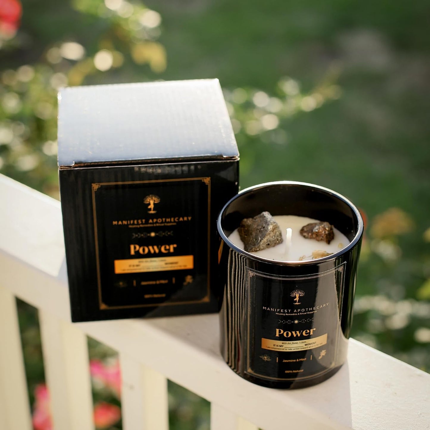 Aromatherapy Scented Candle for Confidence & Motivation – Hand-Poured Soy Candle Infused with Jasmine, Mint & Pyrite Crystals – 10.5 Oz & 50 Hrs Burn Time – Ideal Birthday Gift