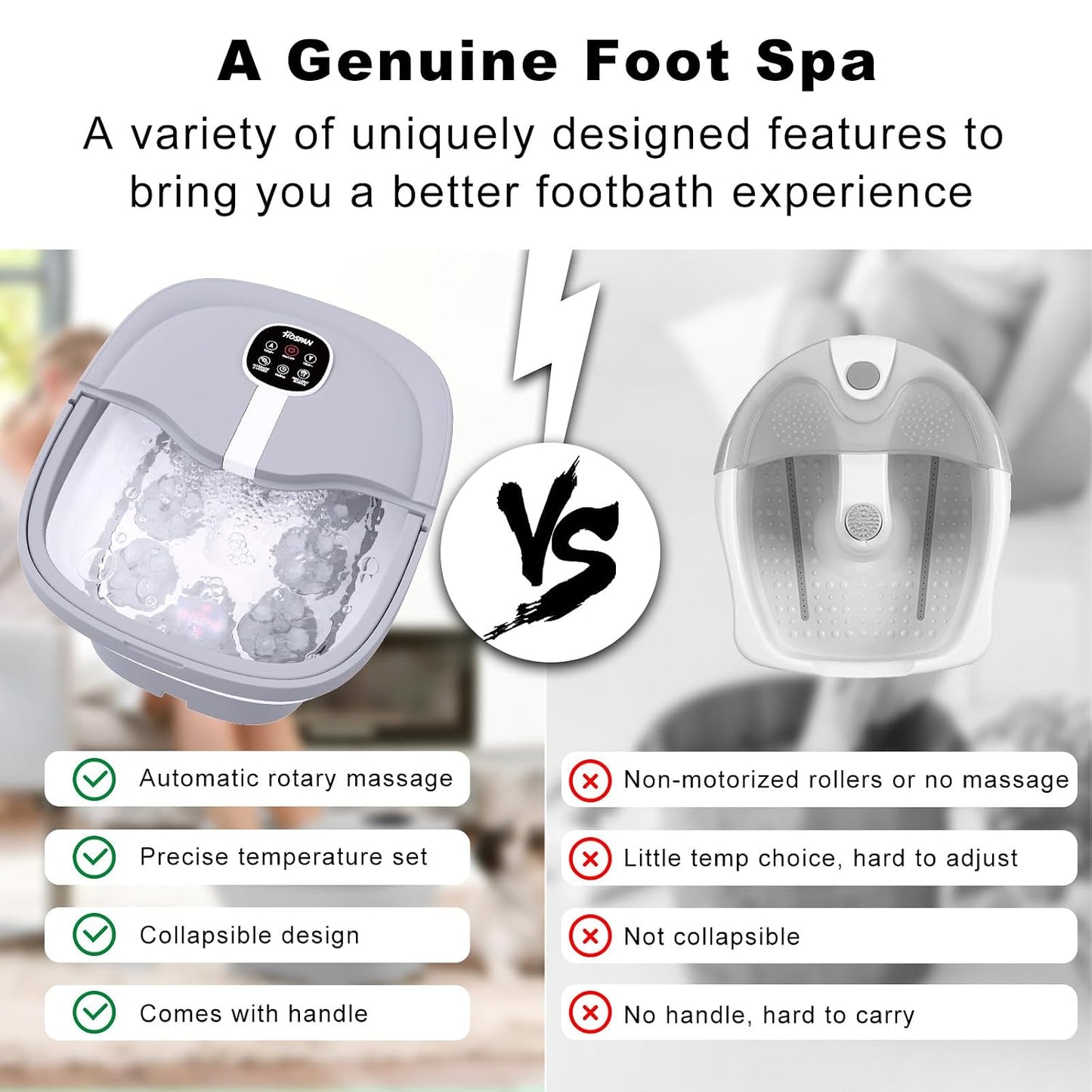 HOSPAN Collapsible Foot Spa Electric Rotary Massage, Foot Bath with Heat, Bubble, Remote, and 24 Motorized Shiatsu Massage Balls. Pedicure Foot Spa for Feet Stress Relief