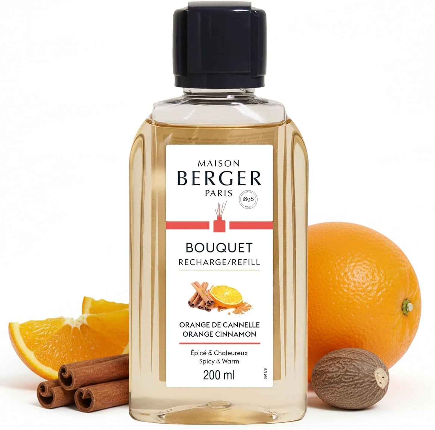 MAISON BERGER Reed Diffuser Refill, 200 ml, Orange Cinnamon | Fragrance Refill for Reed and Ceramic Diffusers, Passive Diffusion, ~6 Weeks, No Flame or Electricity, Made in France