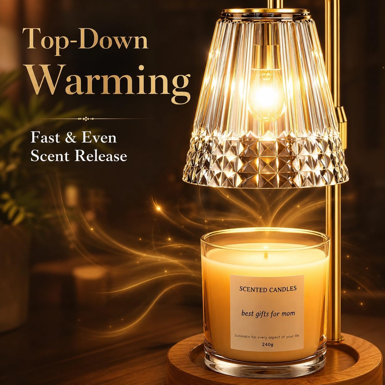 TATAANTY Candle Warmer Lamp with Timer and Dimmer, 4 Brightness Levels, Wooden Base, Mothers Day Gifts, Birthday Gift for Women, Golden, Home Decor Suitable for Bedroom, Offices, Living Rooms
