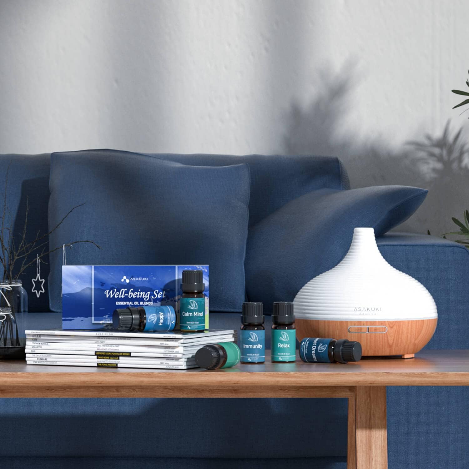 ASAKUKI Essential Oils, Essential Oil for Diffusers for Home, Well-Being Kit Gifts for Mom- Calm Mind, Sweet Dreams, Happy, Relax, Air Freshening, Immunity for Aromatherapy, Humidifiers, 6x10ml