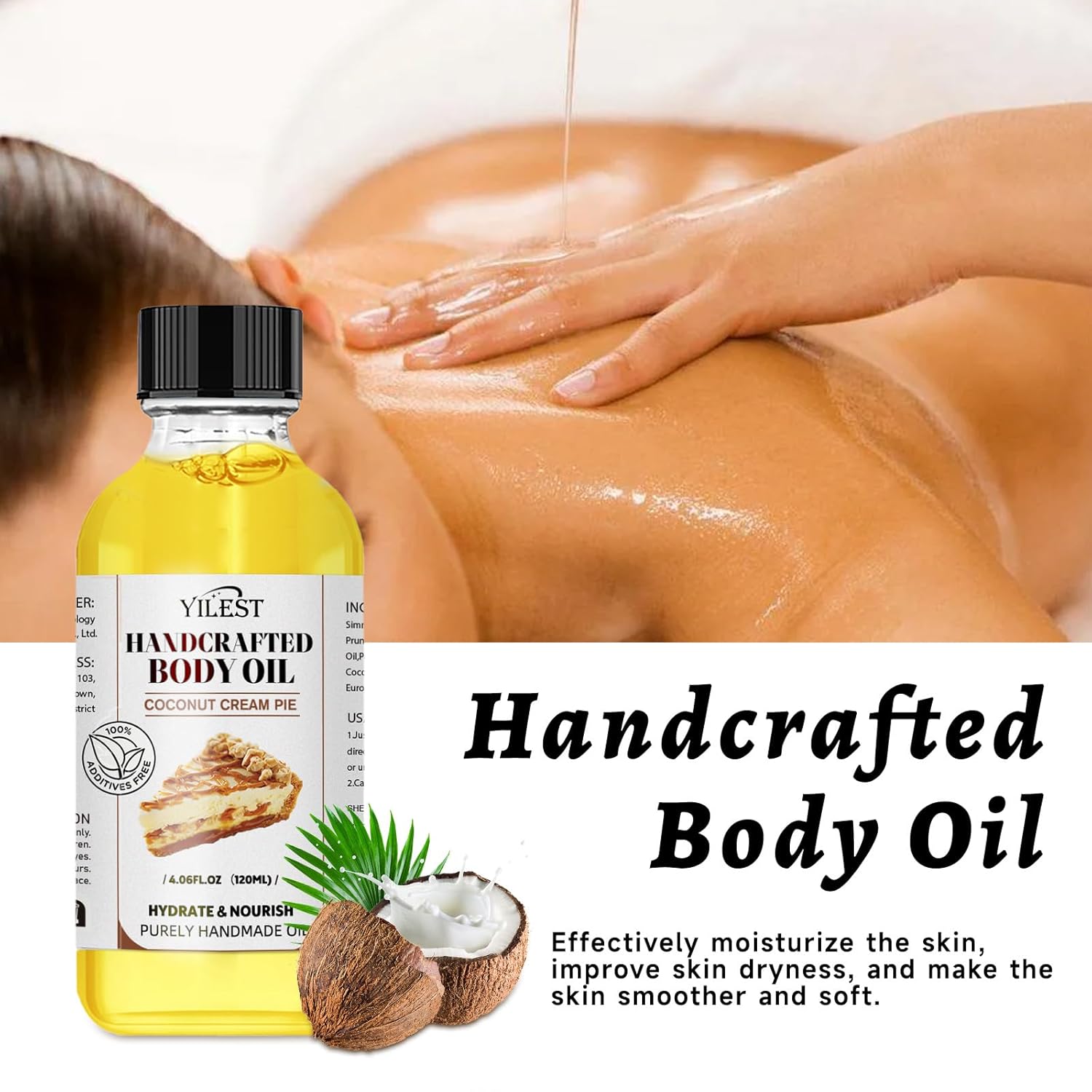 Organic Coconut Oil Body Oil for Dry Skin - Sweet Almond & Coconut Oils Blend, Moisturizing, Nourishing & Aromatic Skin Care Treatment for Women & Men, 4.06 Fl Oz, Hydrating & Non-Greasy