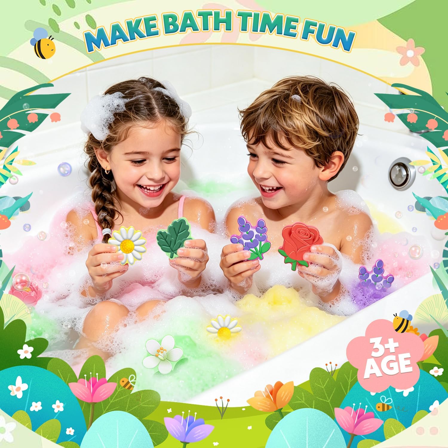 Bath Bombs for Kids Flower Shaped, STEM 6 Pack Natural Organic Handmade Fizzy Bath Bomb, for Home Bath Fun, Daily Reward & Holiday Gifts Boys Girls
