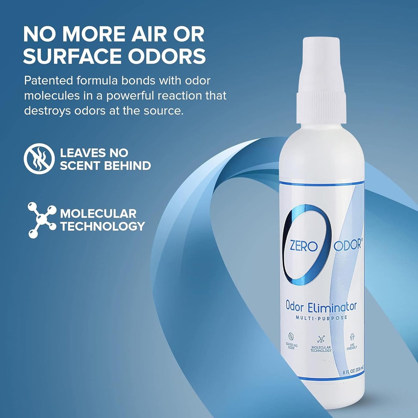 Zero Odor Multi-Purpose Odor Eliminator - Eliminate Air & Surface Odor – Patented Technology Best for Bathroom, Kitchen, Fabric, Closet- Smell Great Again, 8oz (Over 1000 Sprays)