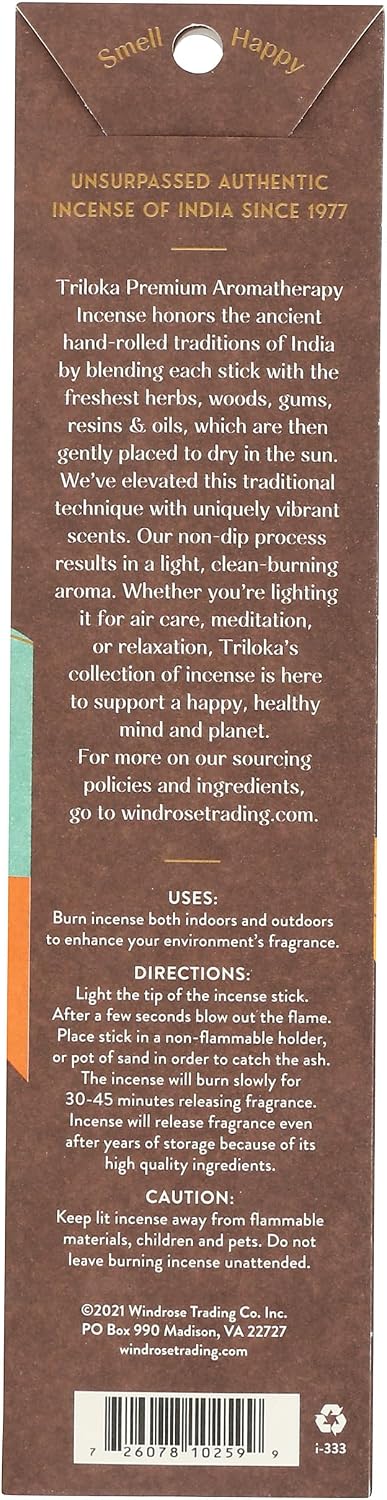 Triloka Premium Incense, Frankincense-Myrrh-Sandalwood Blend, 10 Sticks