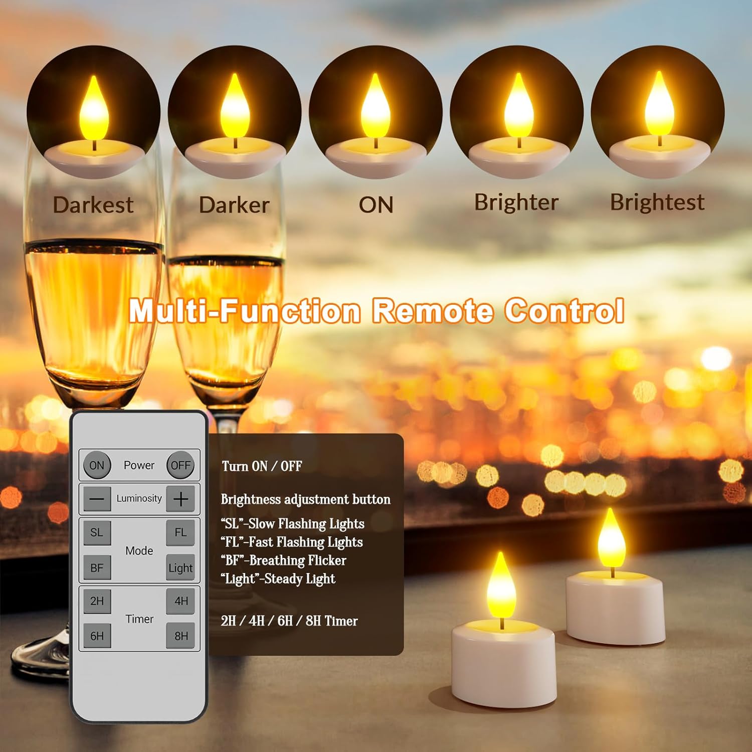 SoulBay Rechargeable Flameless LED Tea Lights Candles with Remote Control, 2.17" x 1.57", Set of 2, USB Charging Cable Included