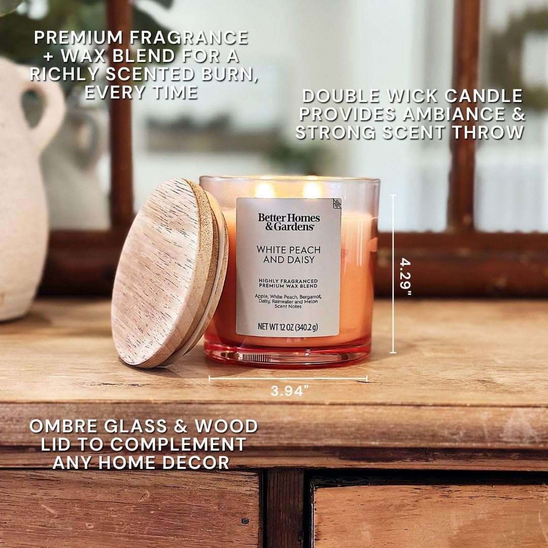Scented 2-Wick Ombre Jar Candle 12oz (White Peach Daisy)