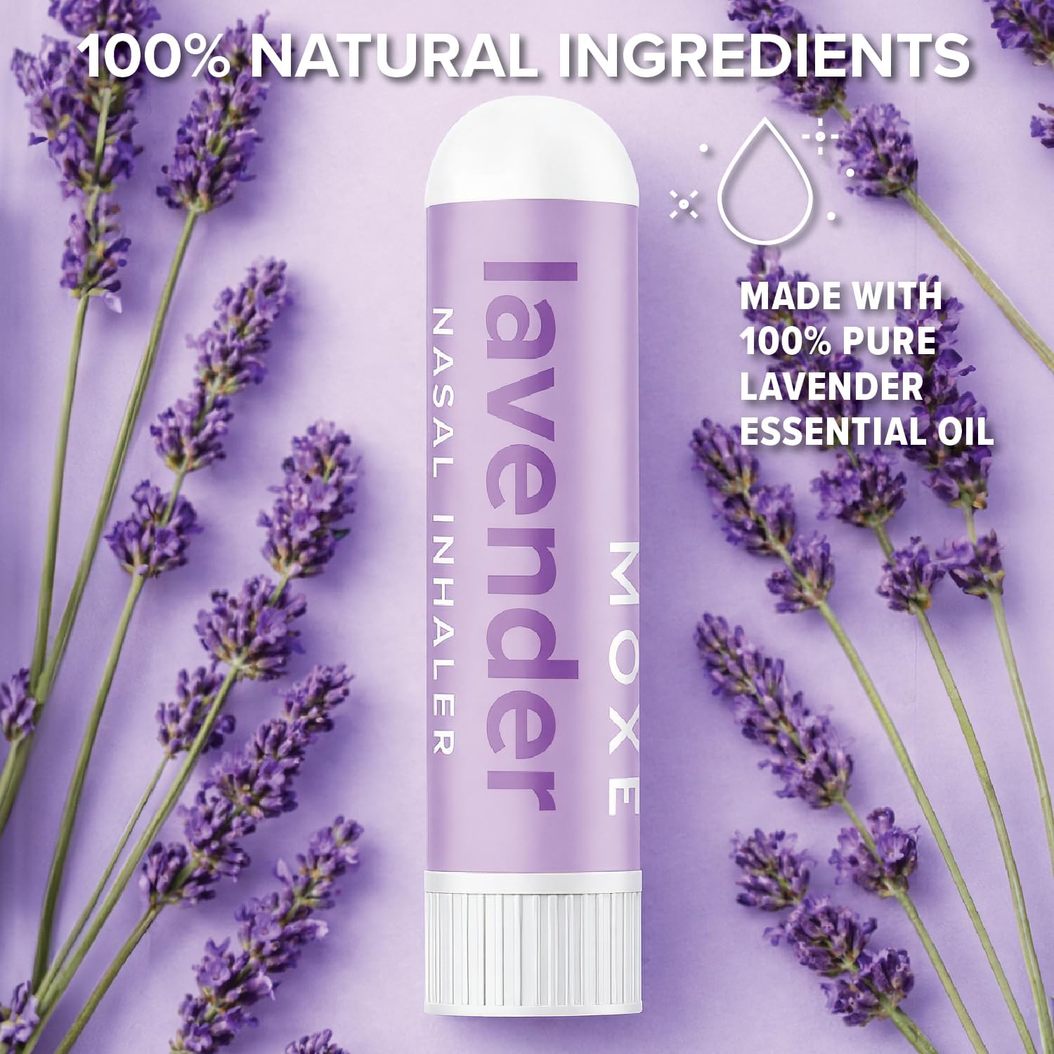 MOXE Lavender Essential Oil Nasal Inhaler, Therapeutic No-Mess Aromatherapy, Relaxation, Naturally Calming, Before Sleep Routine, Uplifts Mood, Pure and Undiluted, Made in USA (1 Pack)