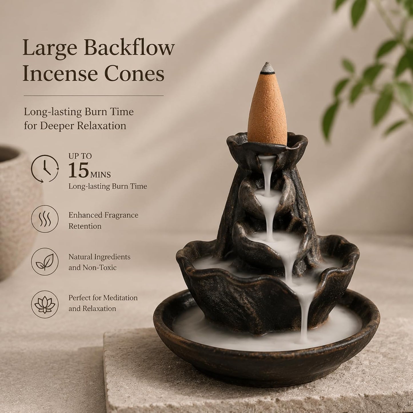 500Pcs Large Backflow Incense Cones for Waterfall - Natural Scents for Waterfall Incense Fits All Backflow Incense Burners, Meditation Yoga Aromatherapy, Scented Cones