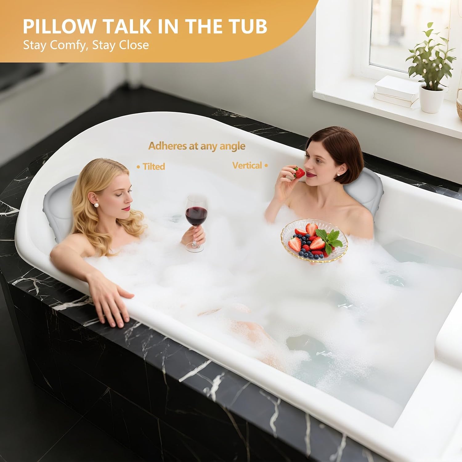 Inflatable Bath Pillows for Tub - Adjustable Firmness Silicone Bathtub Pillow for Neck-Relaxing & Epsom Salt Soaking, Bath Pillow for Head & Back Support Cushion, Spa Gifts for Women, Parent (Gray)