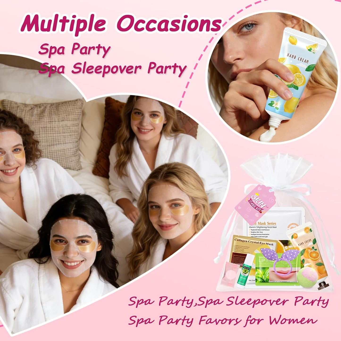 160 PCS Spa Party Supplies for Girls Women, Include Facial Mask, Hand Creams, Lip Balms, Eye Mask, Lip Mask, Foot Bath Bombs, Mothers Day Gift, Sleepover Party Favors Bulk Gifts for Girls Women
