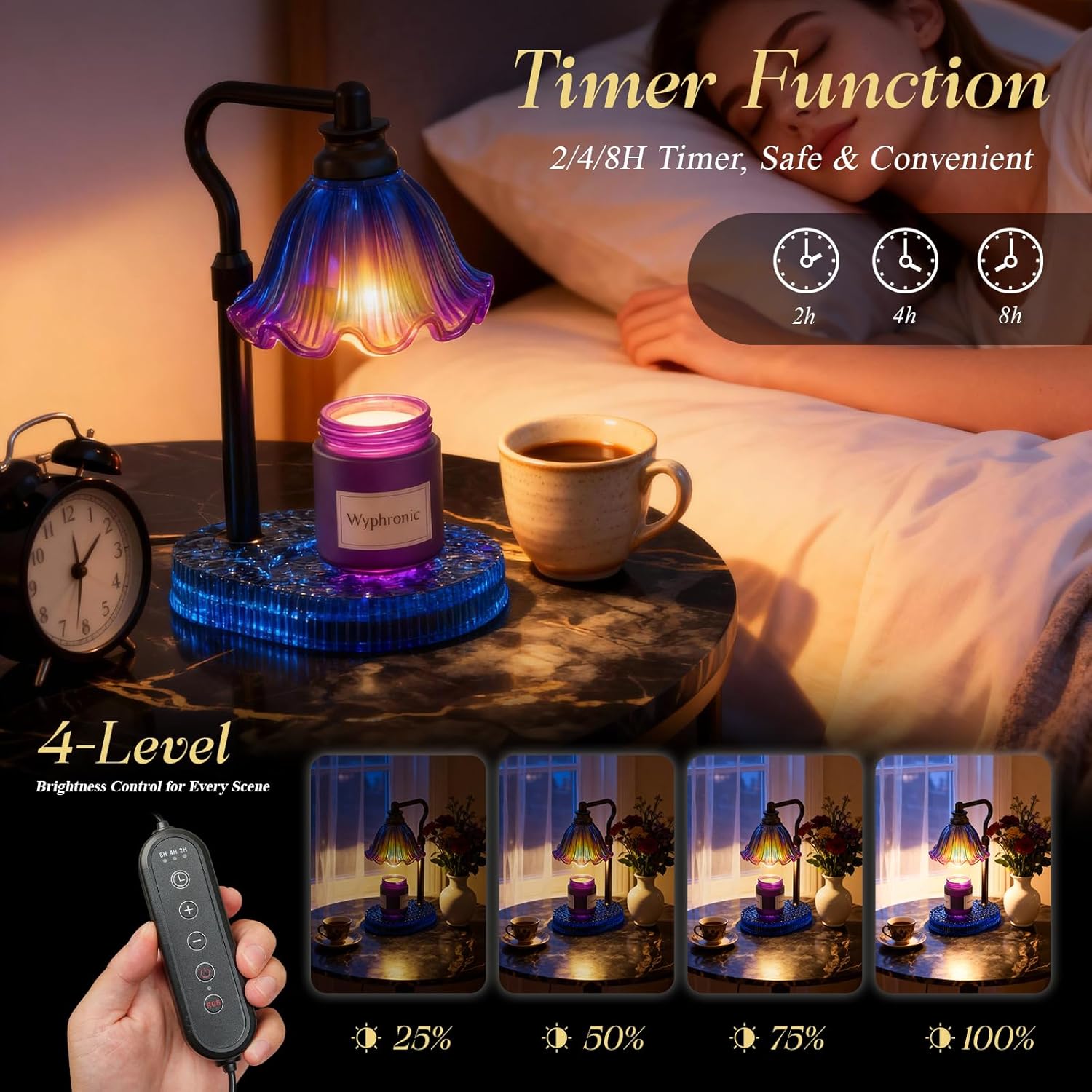 Candle Warmer Lamp with Adjustable Height - Flameless 4-Level Dimmable Wax Warmer, Timer Function & Stylish Design in Multiple Colors(Blue)