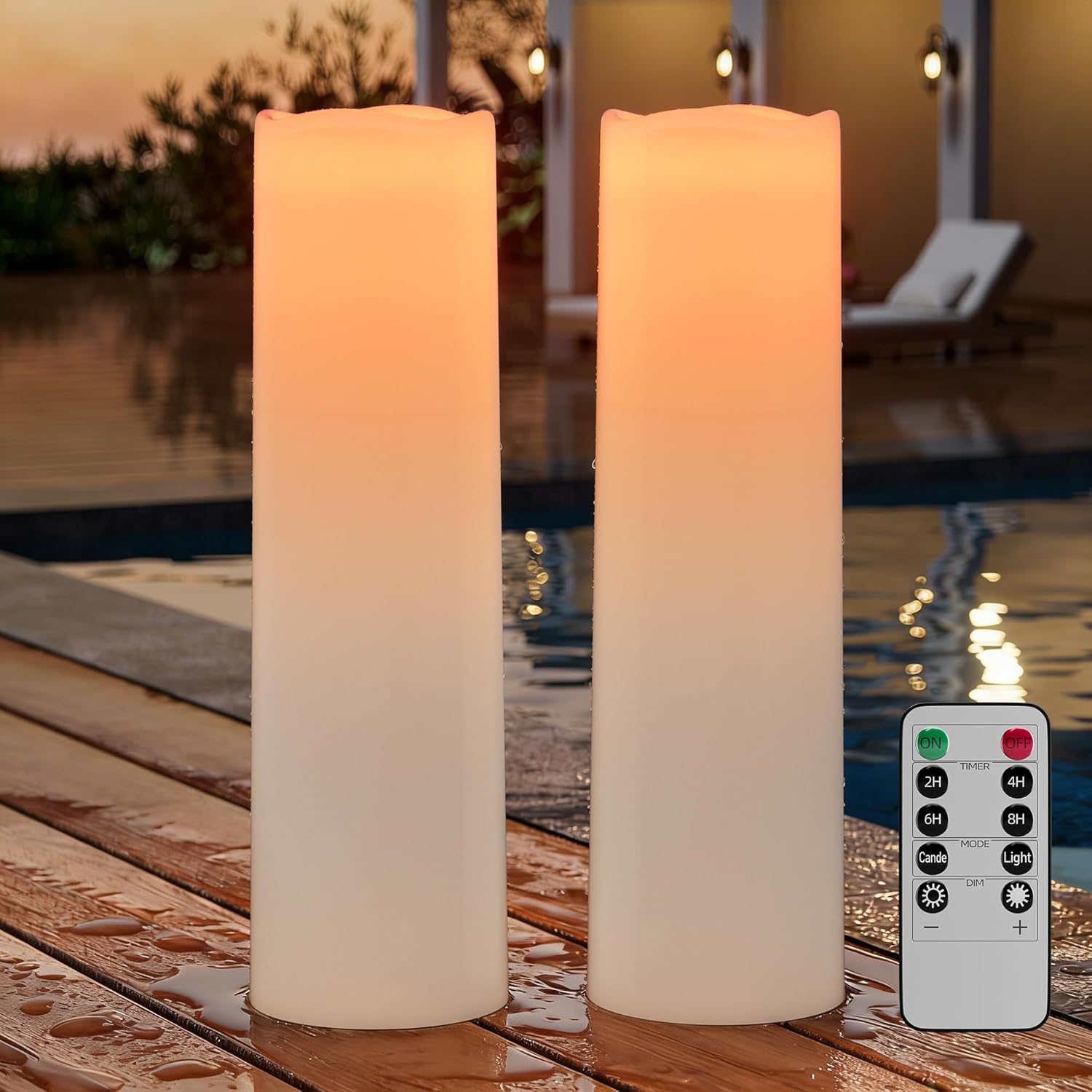 14"×4" Large Outdoor Candles with Timer Waterproof LED Flameless Pillar Candles Battery Operated with Remote Flicking Plastic for Home Decoration Porch Patio Wedding Fireplace Lantern, White 2Pcs