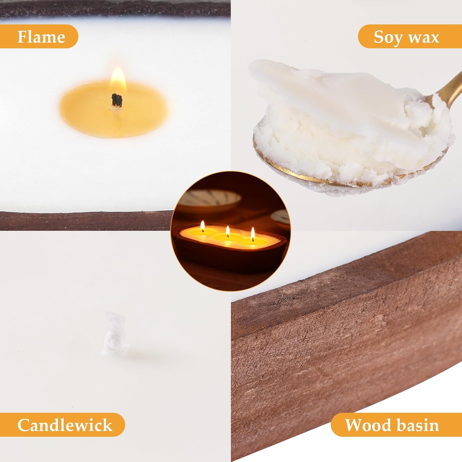 Scented Candles for Home, YeeQue Citronella Candles with Large Wooden Bowl Design for Women,Girl Birthday Gift 3 Wicks, 12oz