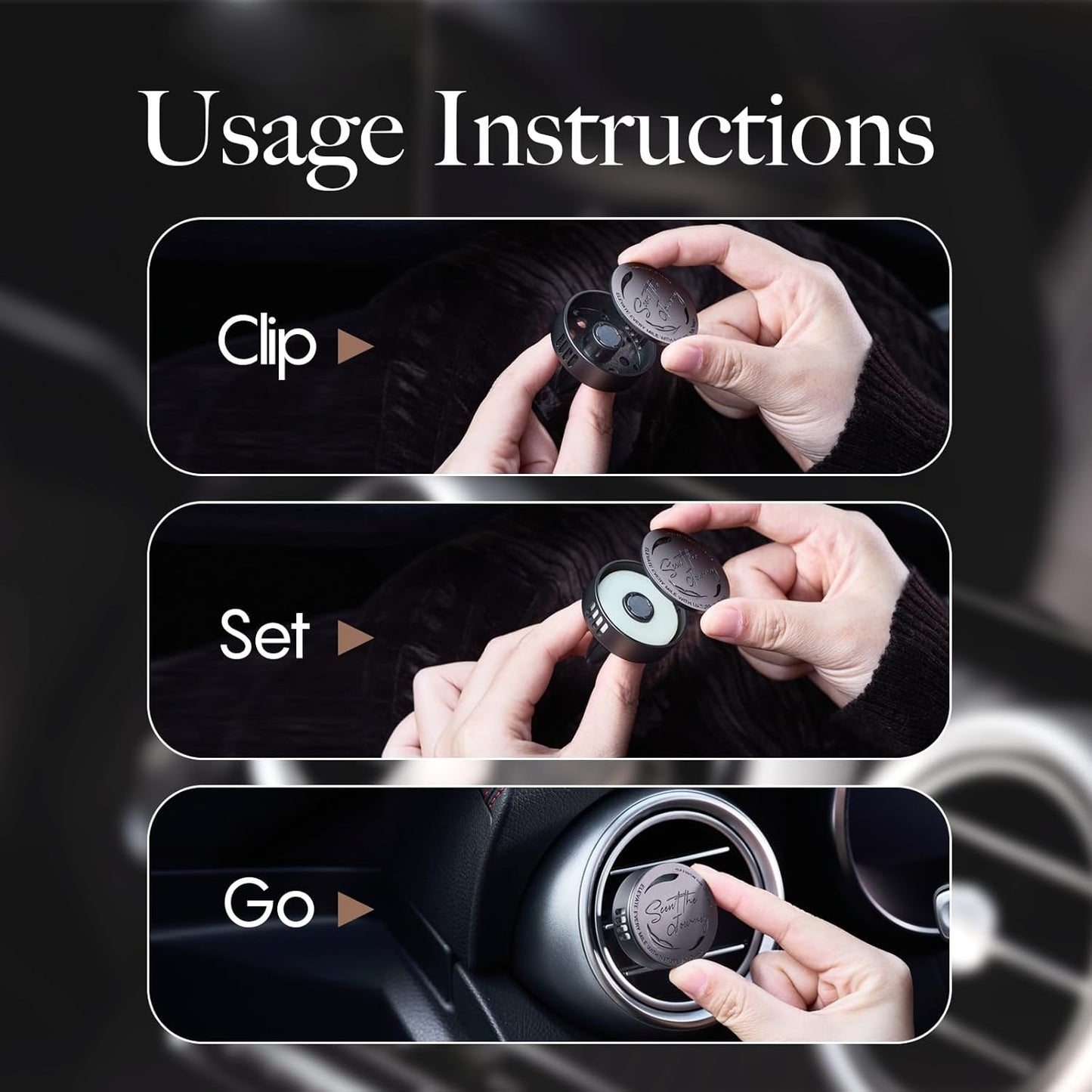 Car Air Freshener Vent Clip, 5 Pack Refills, Essential Oil Car Diffuser (1 Metal Clip + 5 Fragrance Pads), Long Lasting 80 Days, Easy to Clip on Vent, black, Peppermint Eucalyptus