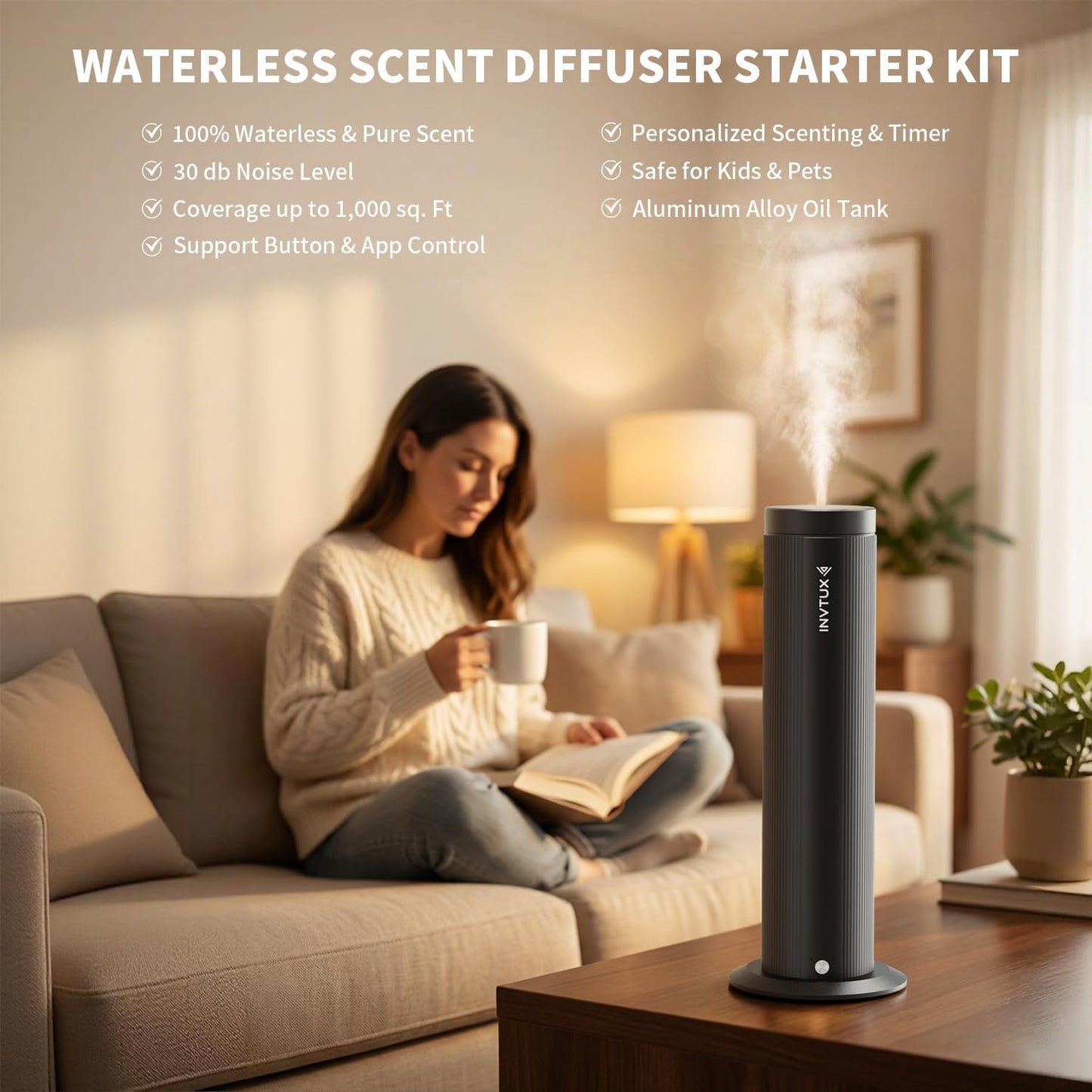 Waterless Essential Oil Diffuser Corded Diffuser with Hotel Collection Diffuser Oil, Scent Diffuser Starter Kit Cold Air Diffuser Oil Machine 1000 Sq Ft Coverage for Home Office Lobby Hotel