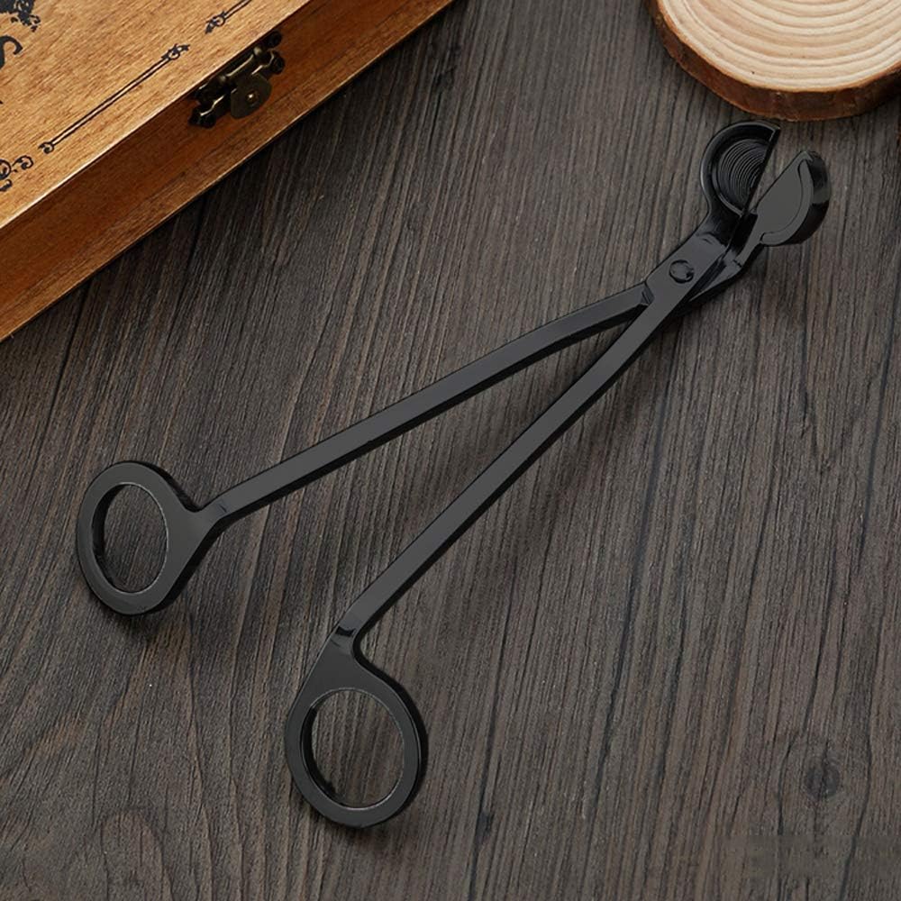 Candle Wick Trimmer – Stainless Steel Wick Cutter Scissors | Deep Reach Design for Cutting Burnt Wicks | Candle Wick Clipper Shear, Black