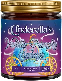 Fantaswick's Cinderella's Vanilla Pumpkin Carriage Scented Candle | 100% Natural Coconut Soy Wax & Cotton Wick in Amber Candle Jar | Hand-Poured in Texas | 9oz