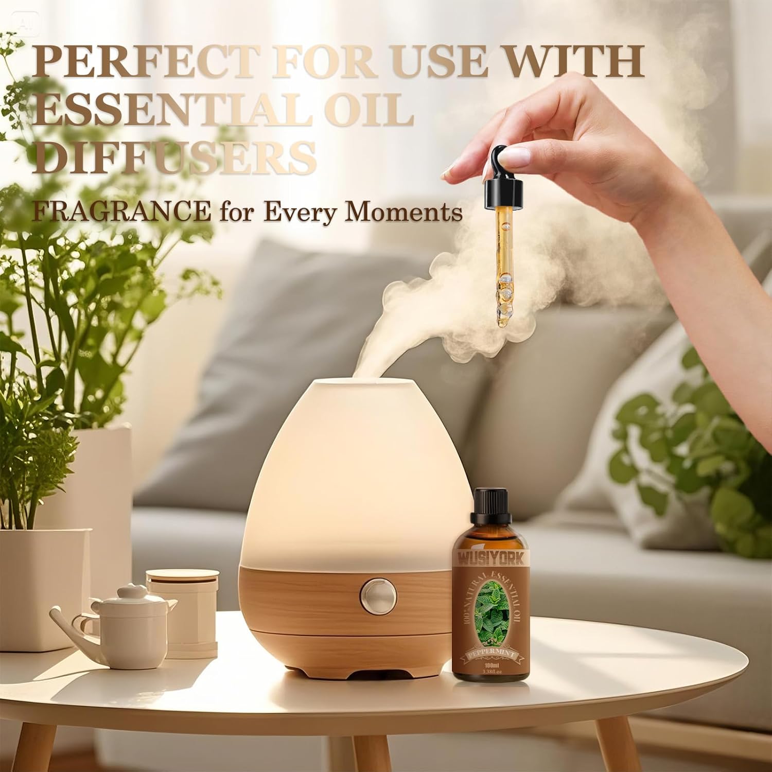 Peppermint Essential Oil 100ML - 100% Pure and Natural Therapeutic Grade Oils for Aromatherapy Diffuser - 3.4 Fl Oz/Peppermint