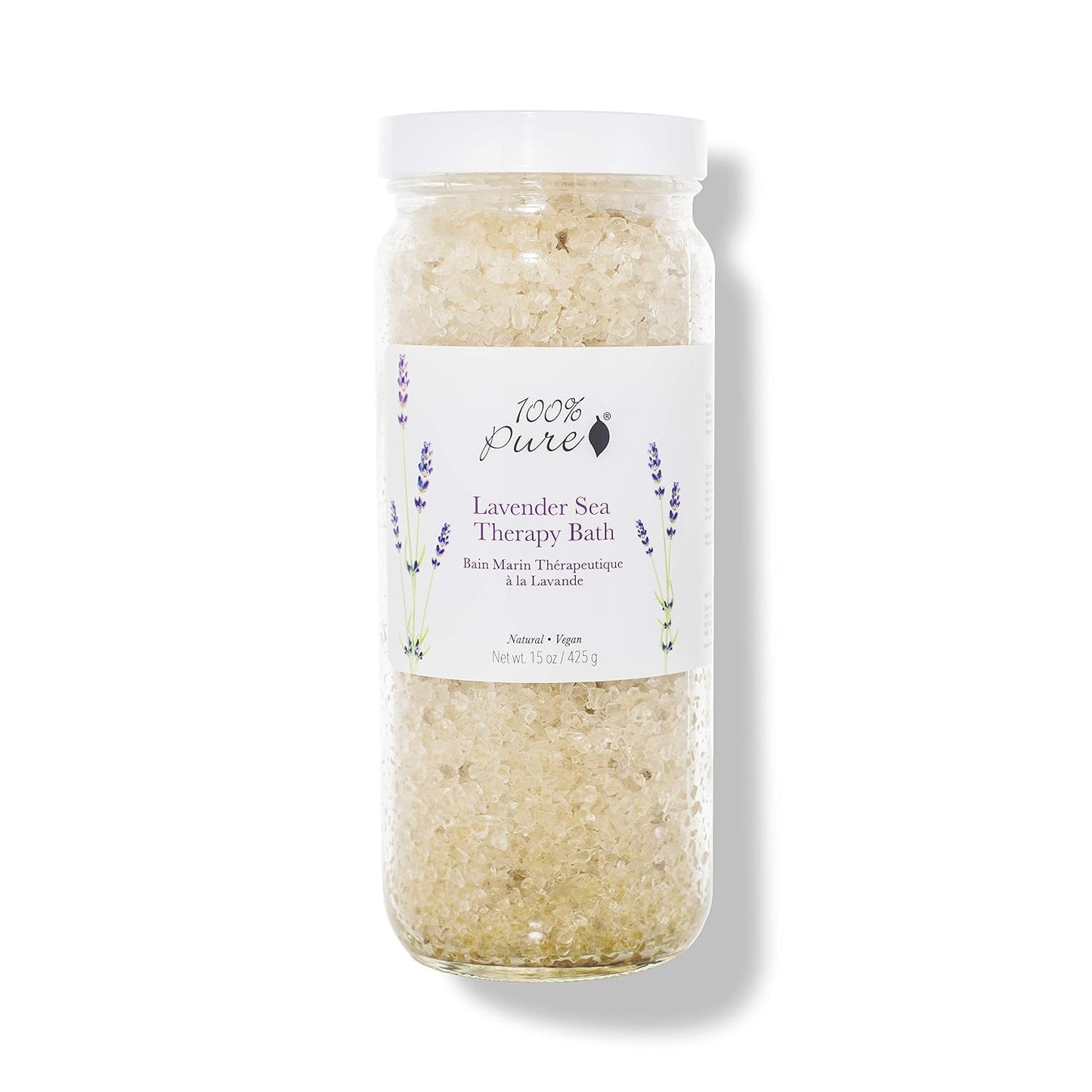 100% PURE Lavender Sea Therapy Bath Soak, Bath Salts for Relaxation, Made with Lavender Essential Oil, Spa Kit for Home, Bath Soak with Essential Oils - 15 Oz