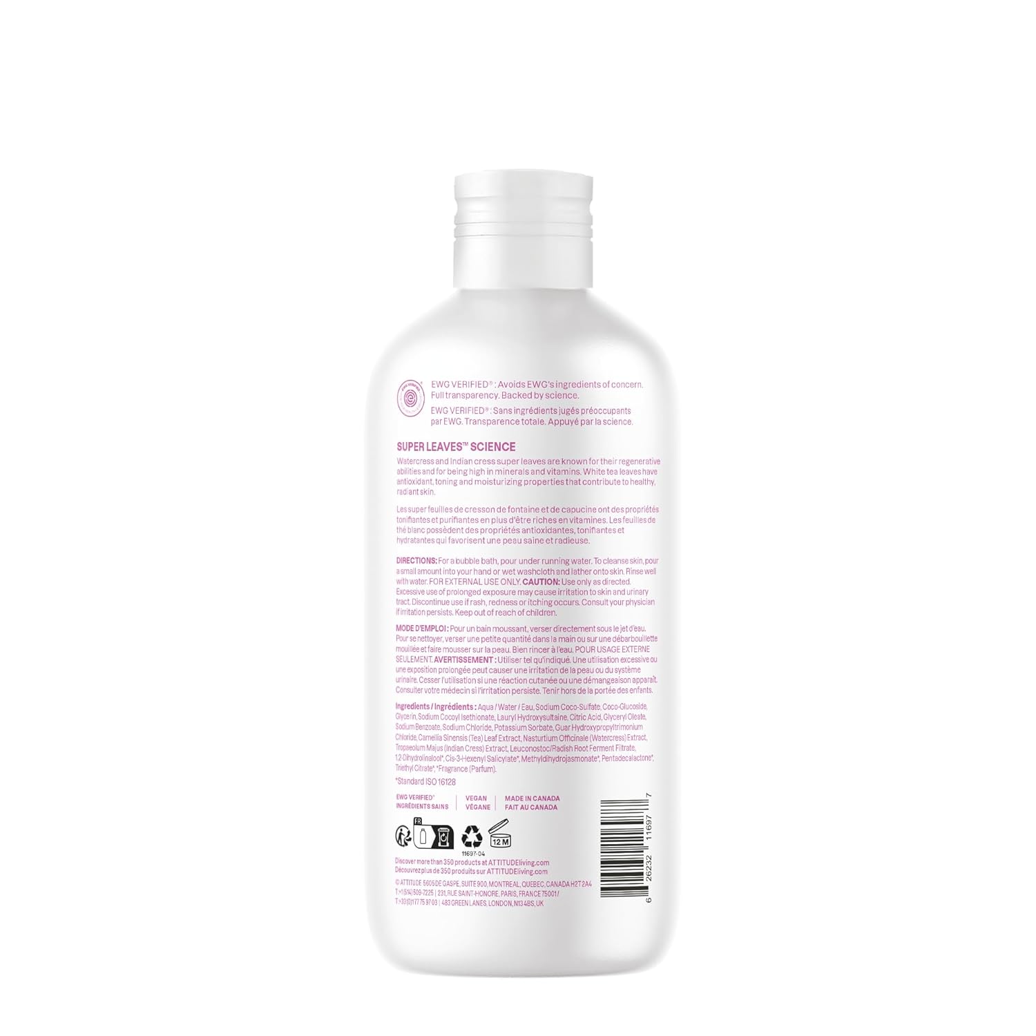 Attitude Bubble Bath, EWG Verified, Plant and Mineral-Based, Dermatologically Tested, Vegan Body Care Products, Coconut & Wild Berries, 16 Fl Oz